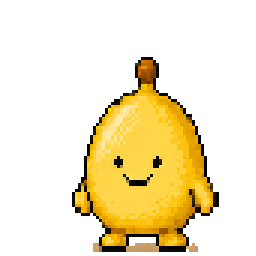 ned, a round pixel banana, pleased