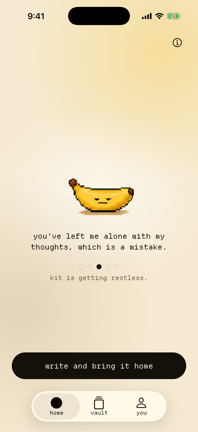 the home screen with a restless banana and a line about being left alone