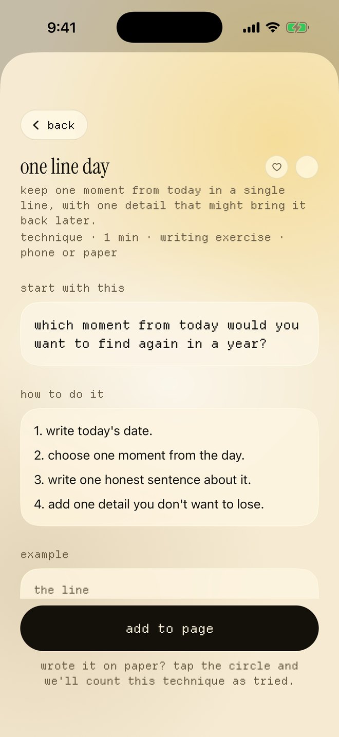 a journal school technique, one line day, with an add to page button